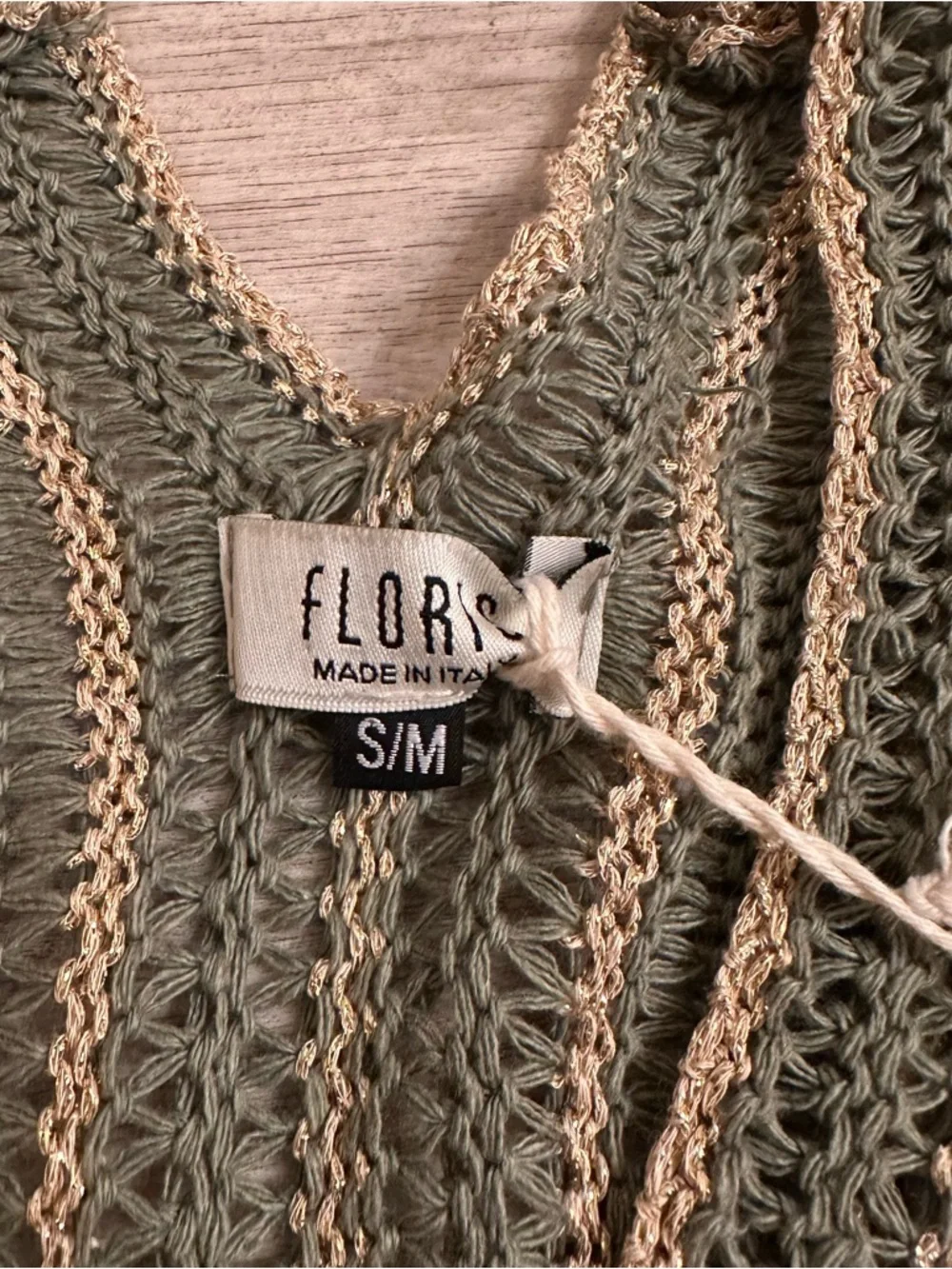 Floris Italy Knit Mini Dress Olive Beige Stripe Cap Sleeve S/M NWT Beach coverup - Picture 8 of 8